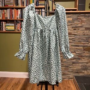 Janie and Jack Girl’s Size 14 Leopard Twill Dress Mint Green / Pale Blue Leopard